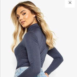 NWT Boohoo Roll Neck Jersey Bodysuit, Charcoal,  (Viscose)